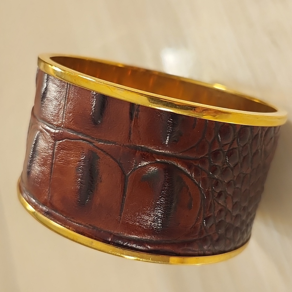 Vince Camuto Leather Alligator and Gold Cuff